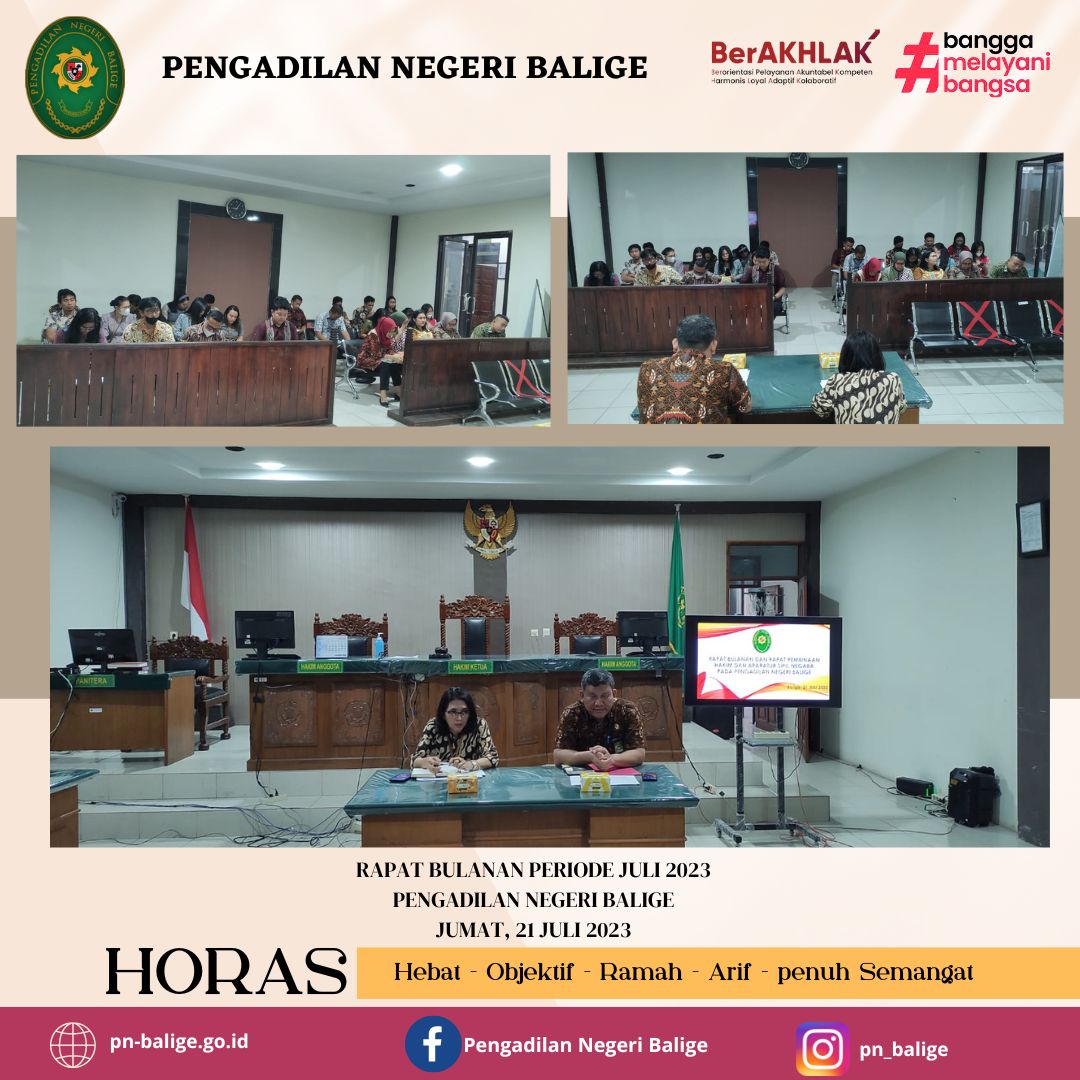 Rapat bulanan dan Pembinaan Hakim dan Aparatur Sipil Negara Pengadilan Negeri Balige periode Juli 2023
